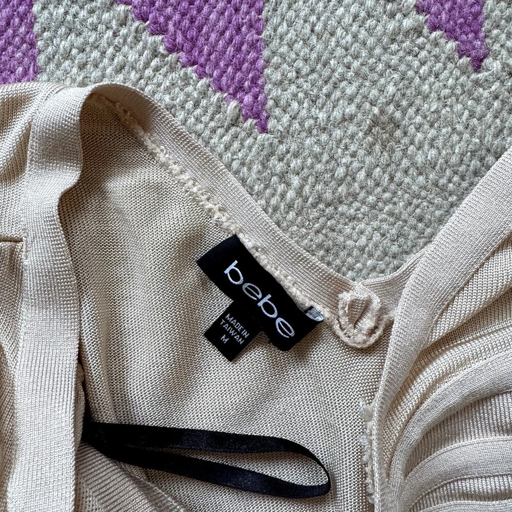 Bebe Bondage Dress Tan Beige Women's Size Medium Mini Dress - Picture 6 of 11
